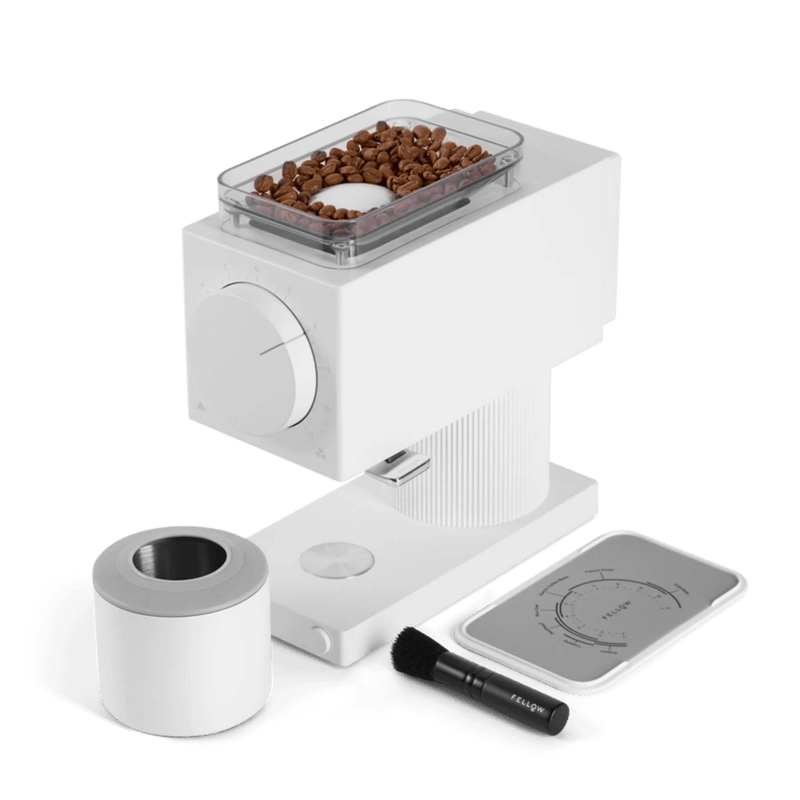 Side view ofFellow Ode Coffee Grinder White