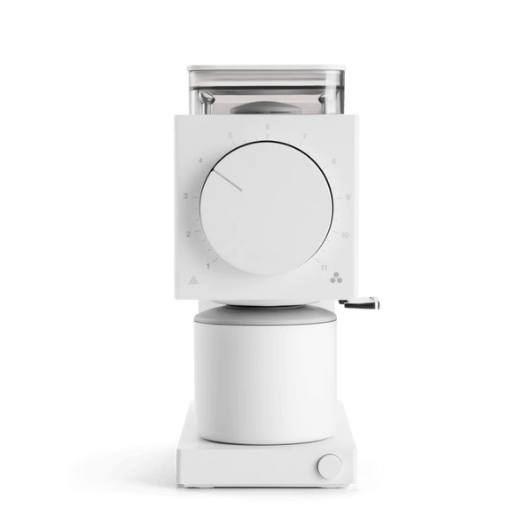 Front view of Fellow Ode Coffee Grinder White