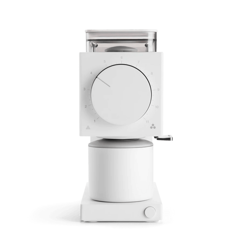 Front view of Fellow Ode Coffee Grinder White